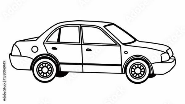Obraz Sedan Car Side View Line Art – Simple Vehicle Vector Illustration