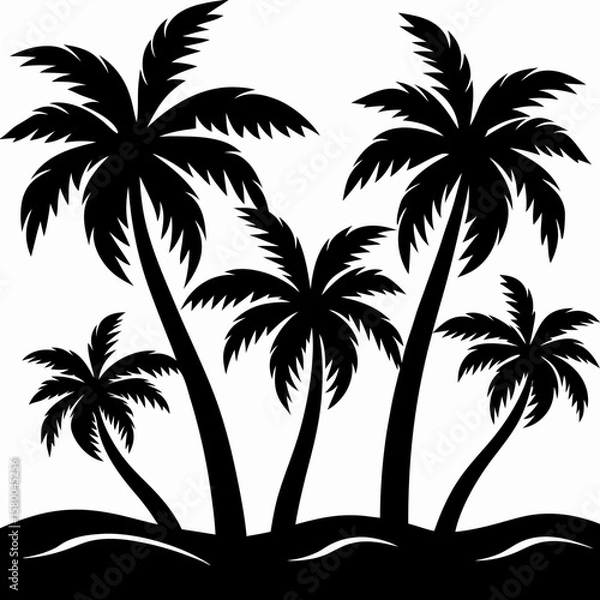 Obraz Palm Tree Silhouette on Beach – Tropical Coast Vector Art