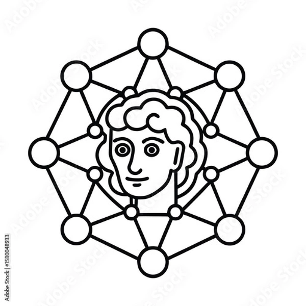 Fototapeta Geometric Portrait with Connected Nodes A minimalist representation of connectivity, networks, and identity in abstract line art.