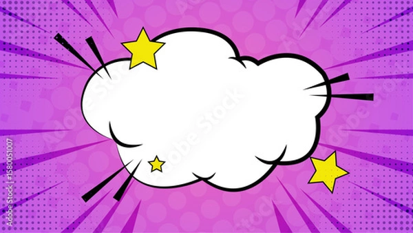 Fototapeta Purple speech bubble with stars, perfect for adding fun, comic book flair to designs like posters, social media graphics, or invitations.