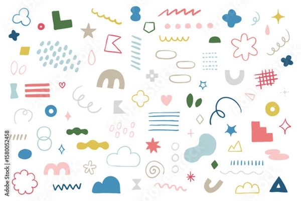 Obraz 手描きの落書きイラスト　ベクター素材　セット 　あしらい　飾り　装飾　アクセント　バリエーション　複数