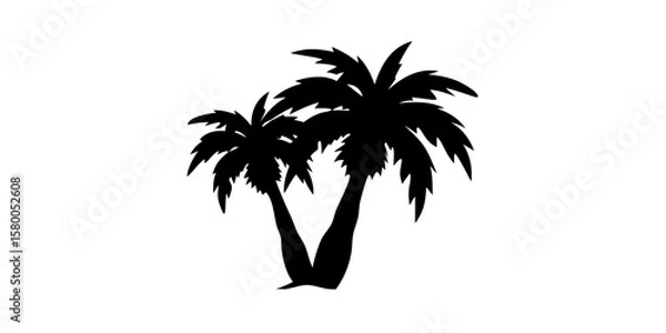 Obraz Twin Palm Tree Silhouette Vector – Tropical Beach Island Graphic Design