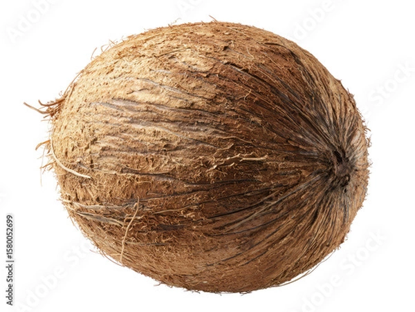 Fototapeta Single whole coconut close up on transparent background for design work