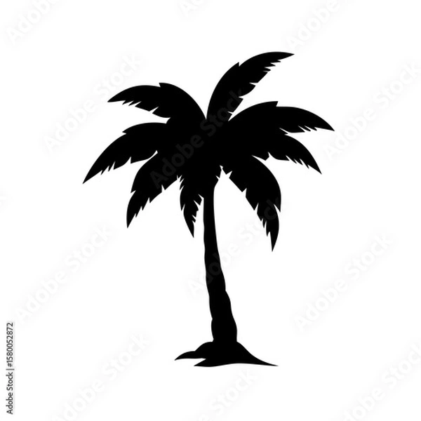 Obraz Single Palm Tree Silhouette Clipart – Tropical Island Vector Graphic
