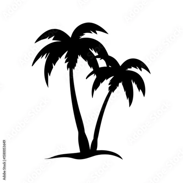 Obraz Twin Palm Tree Silhouette – Tropical Island Vector Art