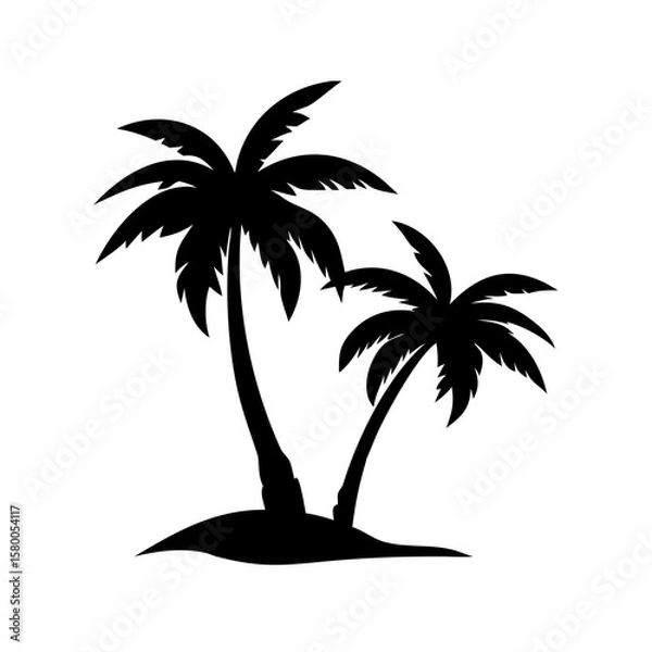 Obraz Palm Tree Duo Silhouette on Island – Tropical Beach Vector Design
