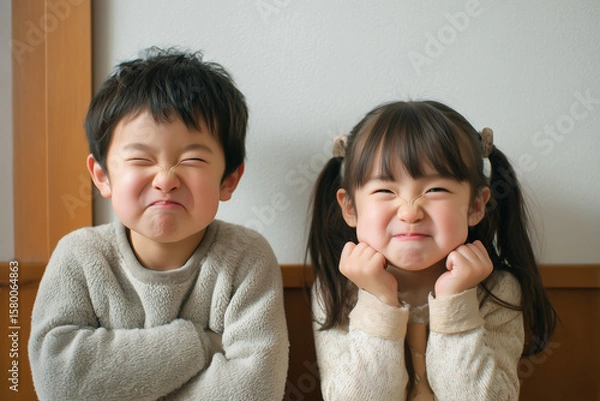 Obraz おどけた変顔をする元気いっぱいの可愛い子どもたち