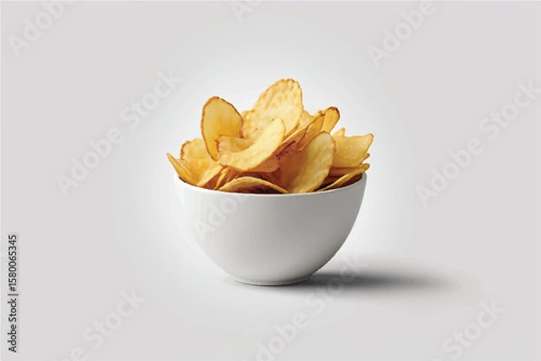 Fototapeta A side view of a snack bowl of savoury potato chips party food, crispy nibbles isolated against a transparent background	