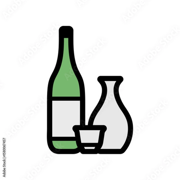 Obraz 日本酒、とっくり、おちょこのシンプルなベクターアイコン素材