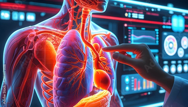 Obraz Detailed Human Respiratory System Anatomy and Physiology with Advanced Medical Imaging and Health Data Analysis