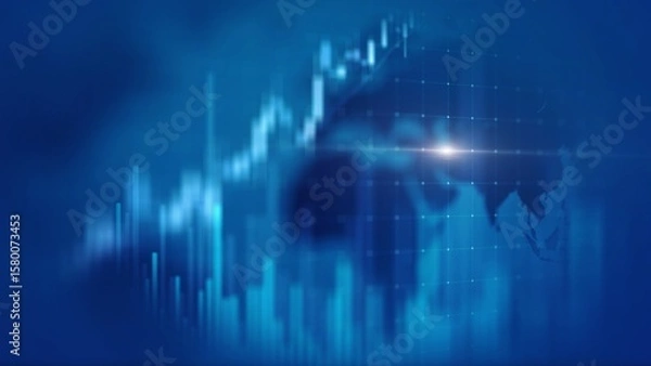 Obraz Abstract Blue Financial Graph With World Map and Light Effect