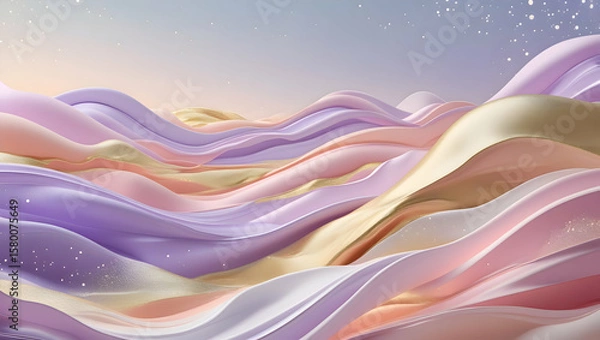 Obraz Abstract Landscape with Softly Flowing Ribbons in Pastel Hues Under a Gentle Sky