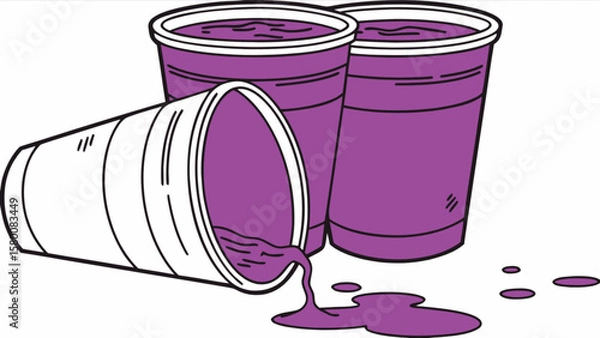 Fototapeta Purple drank lean syrup in styrofoam cups vector graphic design illustration for blog and social media use