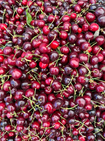Obraz lots of ripe red cherries cherries for food as background