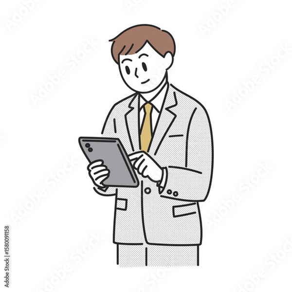 Fototapeta タブレットを操作するビジネスマンのイラスト
