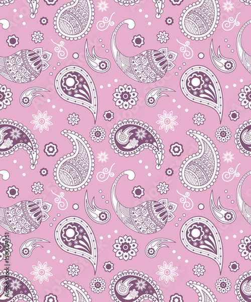 Obraz Hand drawn seamless indian paisley pattern design for textile, wraping, background, fashion, vector illustration design.