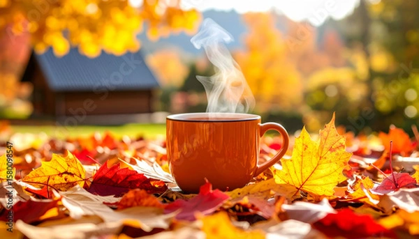 Obraz Warm Autumn Mug Amidst Colorful Leaves