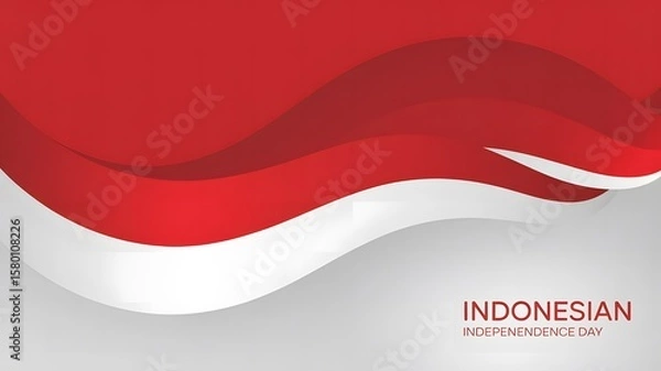Fototapeta “Abstract red and white wave background representing Indonesian flag, dynamic flowing lines, smooth gradients, minimalist style, elegant patriotic theme, perfect for 17 August Independence Day celebra