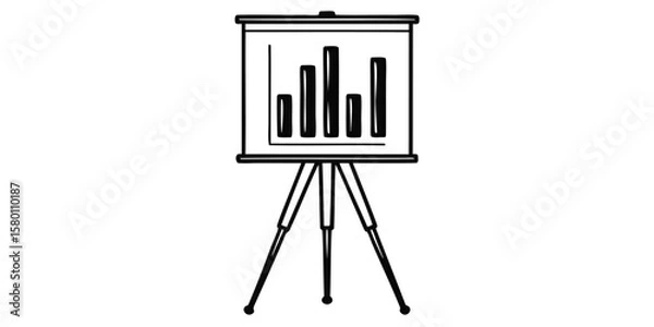 Fototapeta Illustration of a presentation board with a bar graph on a tripod stand in black and white outline