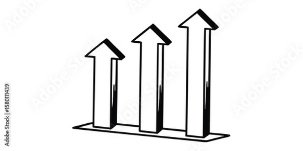 Fototapeta Three upward pointing arrows of increasing height in a simple black and white line drawing style