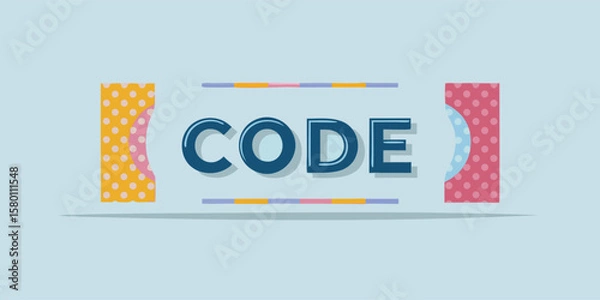 Fototapeta Illustration of the word code with colorful patterned blocks on a light blue background design art