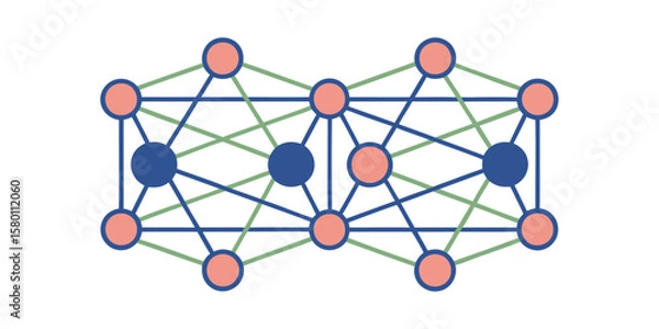 Fototapeta Illustration of interconnected circles with blue and peach colors forming a complex network design