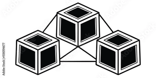 Fototapeta Three dimensional cubes connected by lines forming a geometric network illustration design element