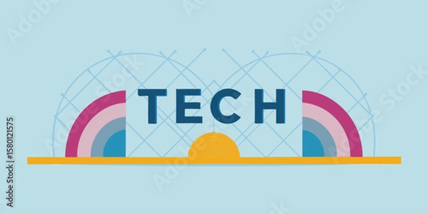 Fototapeta Tech logo with rainbow arches and a grid pattern on a light blue background design element vector