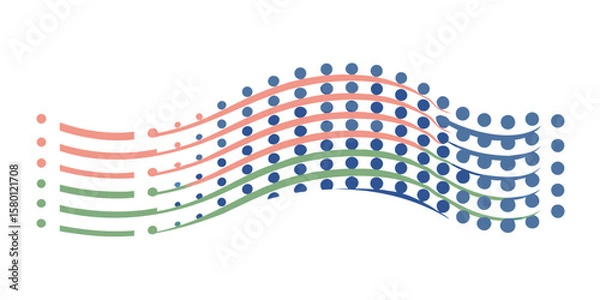 Fototapeta Abstract wavy lines with dots in shades of blue green and peach on a white background design element