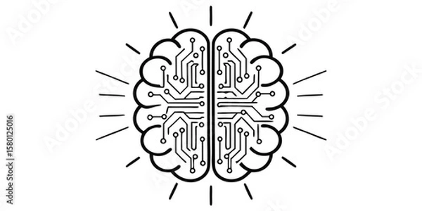 Fototapeta Stylized brain with circuit board pattern and radiating lines on a white background design element