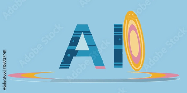 Fototapeta Illustration of ai letters with decorative patterns and a colorful abstract circular shape element