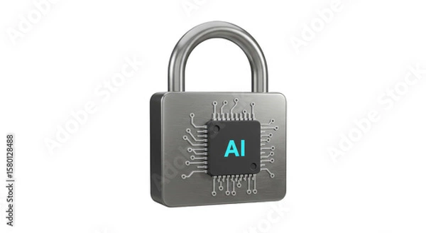 Obraz 3D Isolated Padlock Security Featuring AI Cyber Protection Technology