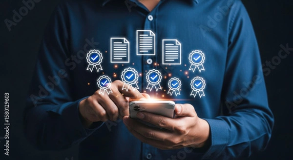 Fototapeta Quality control document management standard certification assurance guarantee approved compliance process