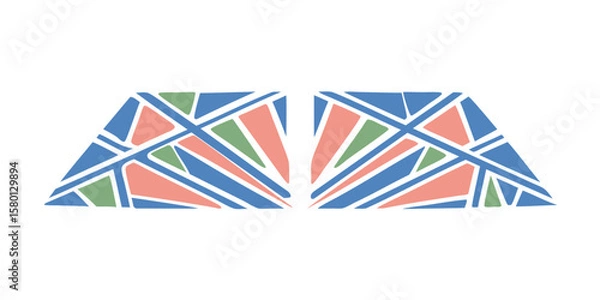 Fototapeta Two mirrored trapezoids filled with colorful triangles and lines in a geometric design style