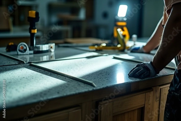 Obraz Kitchen Countertop Installation Precision Measurement And Fitting