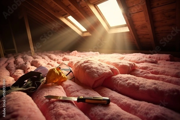Obraz Attic Insulation Installation Energy Efficiency Home Upgrade Project
