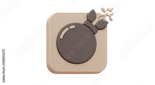 Fototapeta 3d Cartoon Bomb Icon Gray Fuse Beige Square Application Weapon