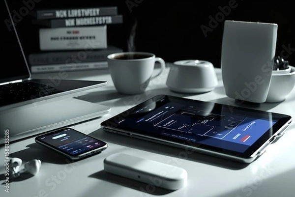 Fototapeta Multi-Device Language Learning Setup With Digital Educational Tools