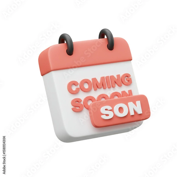 Fototapeta 3D Coming Soon Calendar Notification Render Transparent Illustration