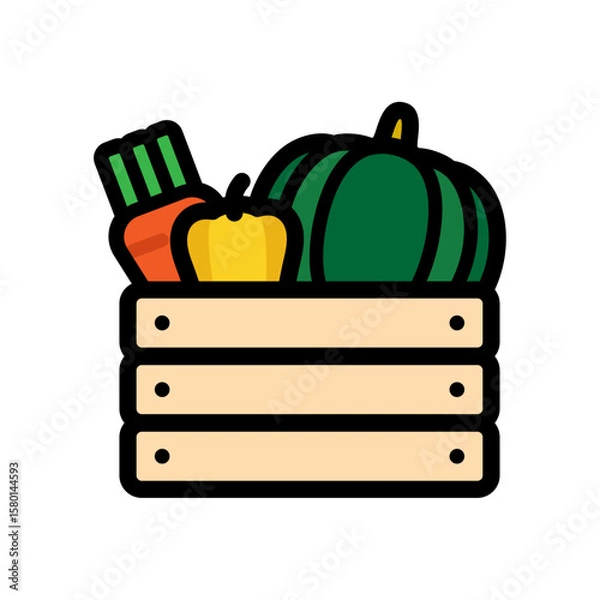 Obraz 野菜箱（かぼちゃ・ニンジン・パプリカ）のシンプルなベクターアイコン素材