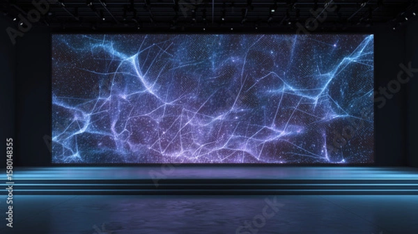 Fototapeta Futuristic Pink Neural Network Light Wall in Dark Room