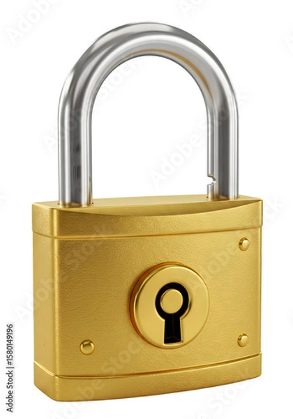 Fototapeta Isolated Golden Padlock for Security Safety and Protection in PNG Image