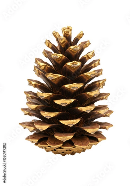 Obraz Isolated Golden Pine Cone Christmas Decoration on Transparent Background