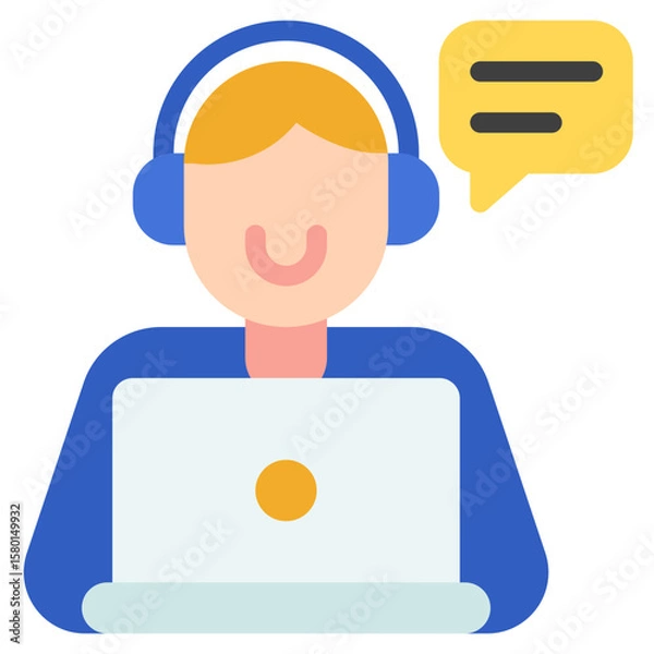Fototapeta Customer Support Icon in Flat Color Style Suitable for Web, Apps, Presentation, or Printable Meanings	