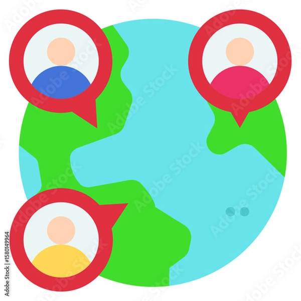 Fototapeta Global Icon in Flat Color Style Suitable for Web, Apps, Presentation, or Printable Meanings	