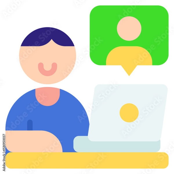 Fototapeta Online Meeting Icon in Flat Color Style Suitable for Web, Apps, Presentation, or Printable Meanings	