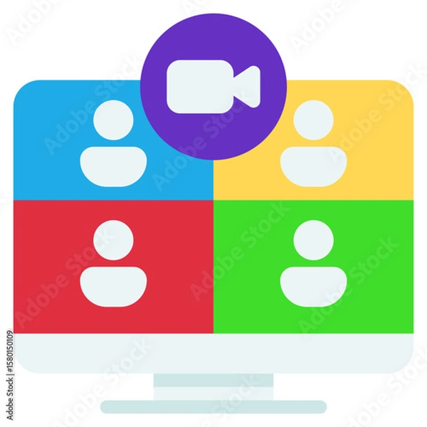Fototapeta Video Conference Icon in Flat Color Style Suitable for Web, Apps, Presentation, or Printable Meanings	