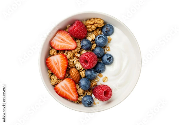 Fototapeta Isolated Granola Bowl with Berries and Yogurt over Transparent Background