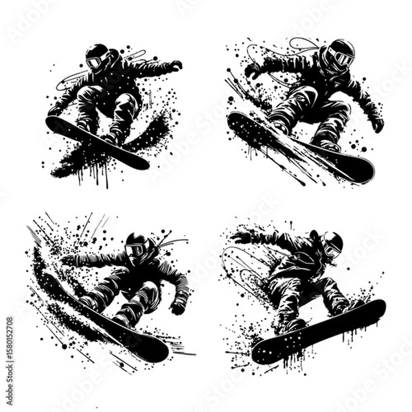 Fototapeta Snowboard Silhouette Grunge Splatter and Dripping Spray Effects