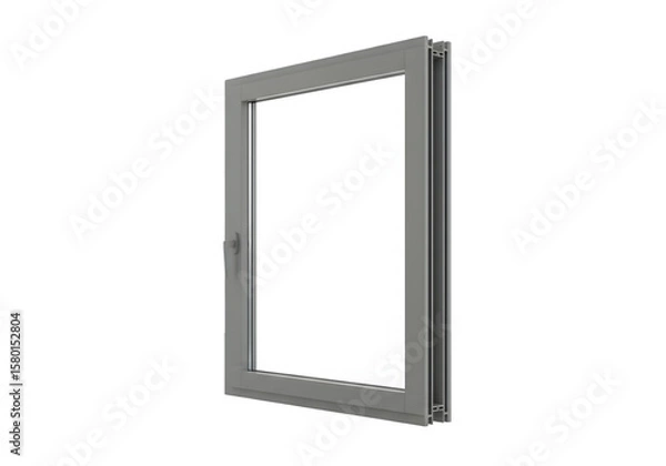 Fototapeta Isolated Gray Frame Window with Transparent Glass on Transparent Background